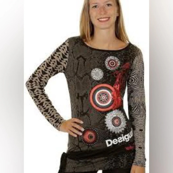 Desigual graphic tunic top long sleeve geisha mandala Size M - Picture 1 of 6
